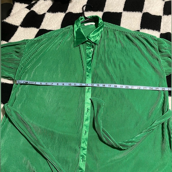 ON HOLD Till Wednesday 💚Green Pleated Button-Up Shirt Dress -12th Tribe - Picture 9 of 9